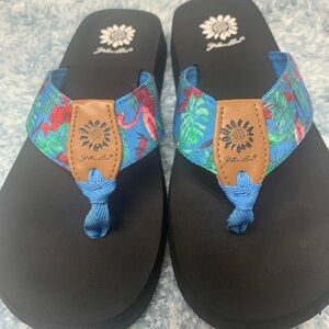 Yellow Box Black and Blue Floral Flip Flops